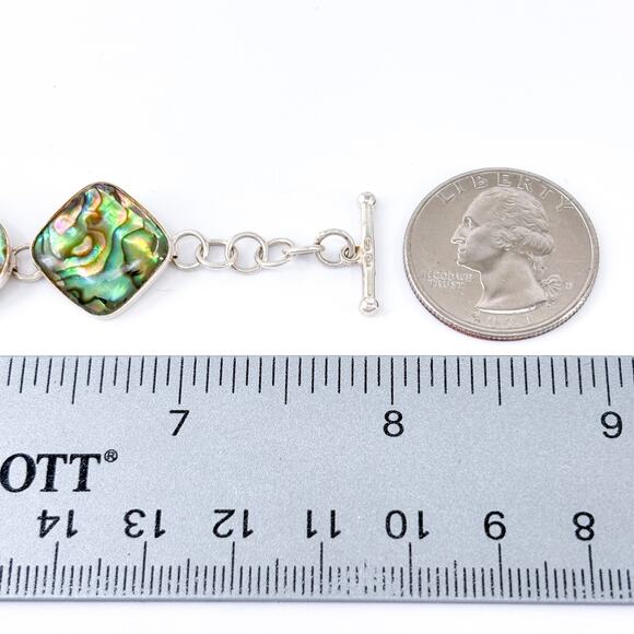 Vintage LUC Sterling Silver 925 Abalone Panel Link Bracelet 7”-8” - Picture 2 of 7